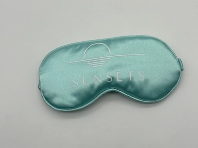 New Sunsets Eye Aqua Blue & White Plush Cushioned Sleep Eye Mask 8'' x 4''