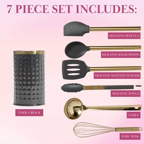 7-Piece Cooking Utensils Set, Silicone and Stainl Dishwasher Safe Kitchen Hot - Picture 4 of 8