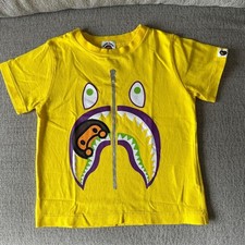 Authentic BAPE KIDS Yellow Shark T-Shirt 110cm US Size 5 A Bathing Ape Used