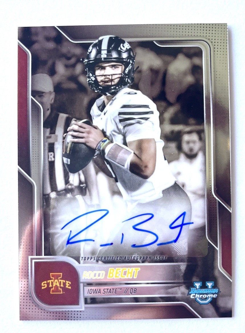 2025 Bowman Chrome University Autographs #BCARB Rocco Becht Iowa State RC AUTO