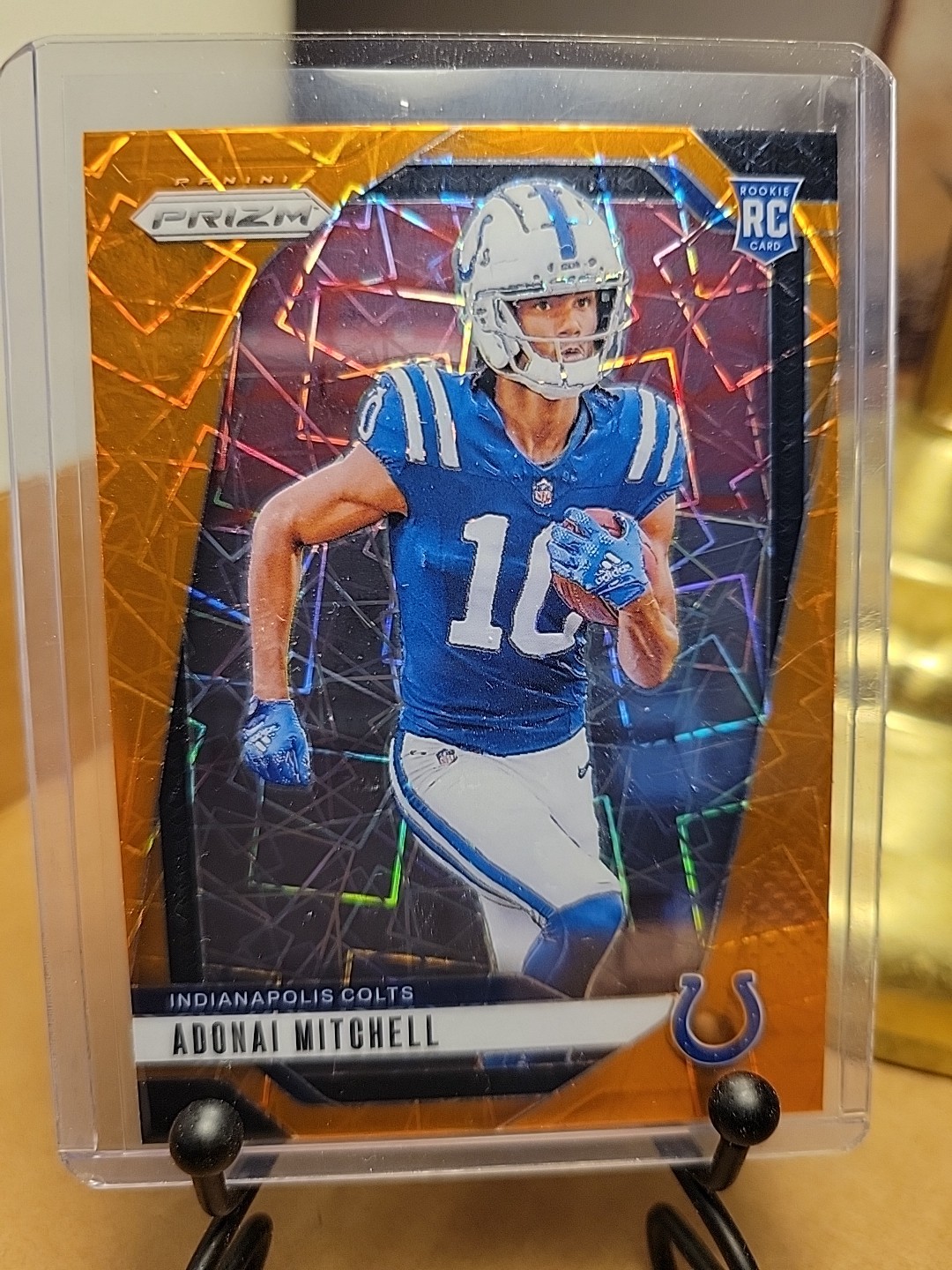 2024 Prizm Football Adonai Mitchell No. 303 Rookie Orange Laser Prizm Colts RC
