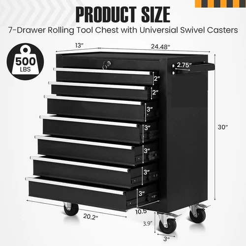 Rolling Tool Chest Metal Box W/ 7 Drawers Wheels Cabinet Cart Garage Warehouse