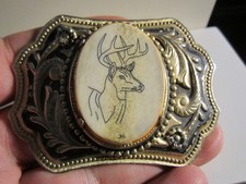 VINTAGE DEER ETCHED ON SOAPSTONE BELT BUCKLE - GW-26