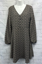 Next Smock Shift Dress Size 10 Black & Pink Yellow Floral Cottagecore Pockets