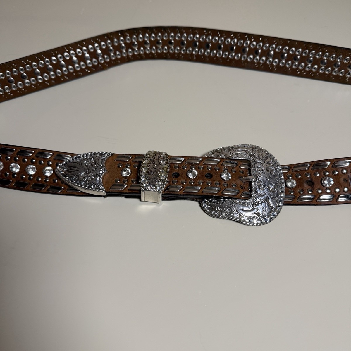 Nocona Womens Brown Leather Western Belt Rhinestone Bling 