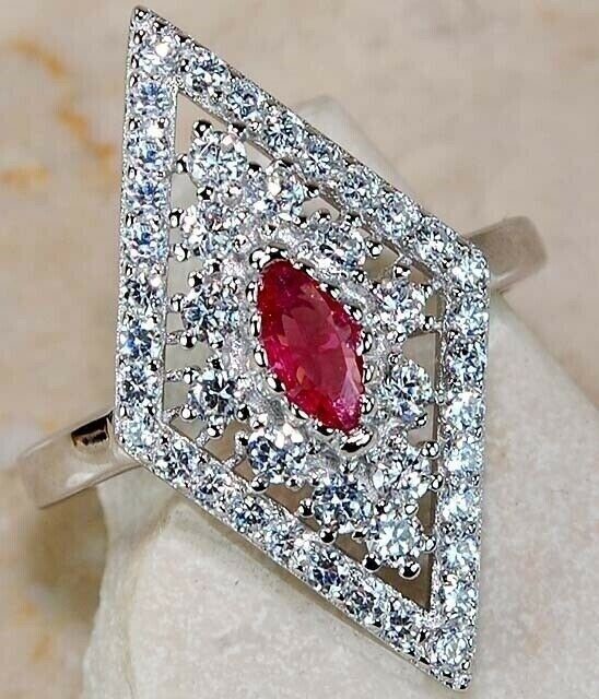 1CT Heat Treated Rubellite Tourmaline 925 Solid Sterling Silver Ring Sz 8 &2-4