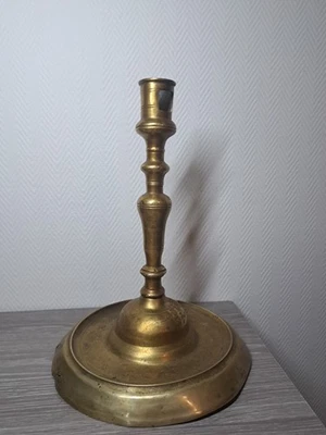 Bougeoir Ancien En Métal - Brut - 14 Cm De Haut - Base 9x9 - Fabrication Française