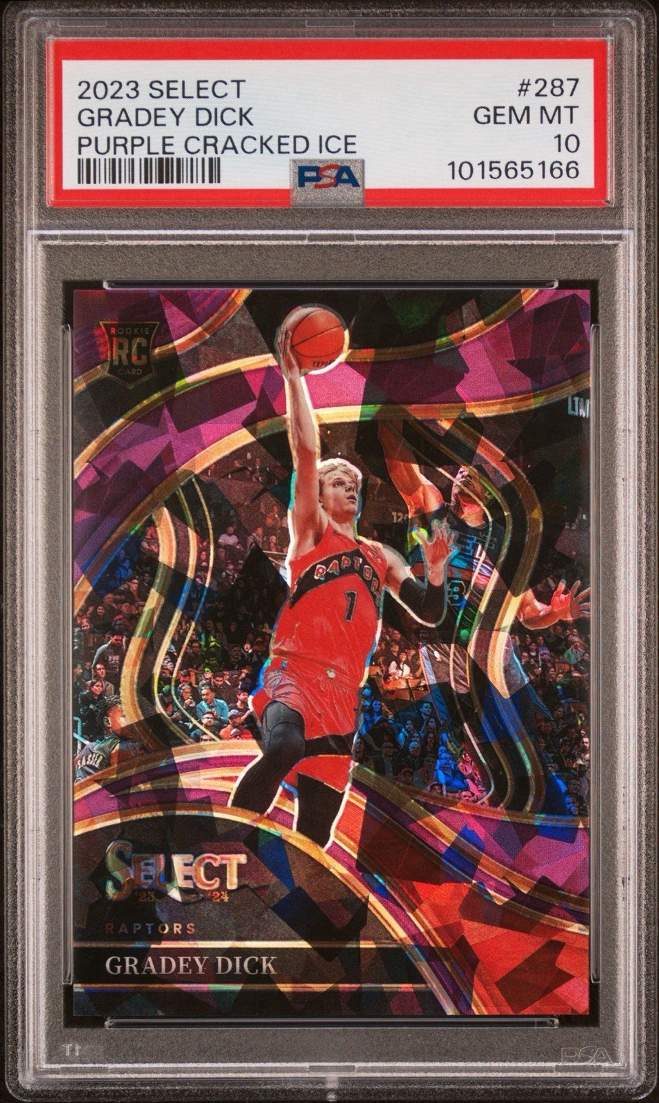 2023-24 Panini Select Gradey Dick Purple Cracked Ice Rookie 99/99 #287 PSA 10