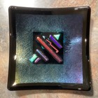 Dichroic Fused Art Glass Green Iridescent 6” Square Trinket Dish Decor — photo 1