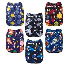 ALVABABY Reusable Cloth Diapers 6 Pack Diapers w/ Inserts Space Print Open Box
