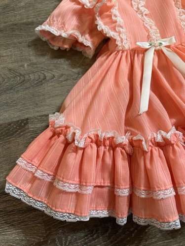 Vintage Dress Size 4T Full Circle Pageant Party Lace Ruffle Mini World USA Made - Picture 10 of 21