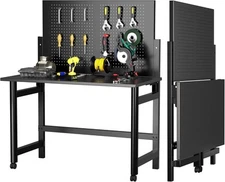 Metal Tool Work Bench Table Foldable Workbench&Pegboard for Garage,Workshop,Home
