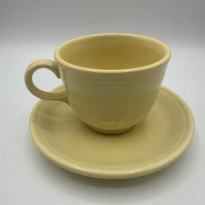 Vintage Fiesta Pale Yellow Coffee Tea Cup Saucer Set O-Ring Fiestaware MCM