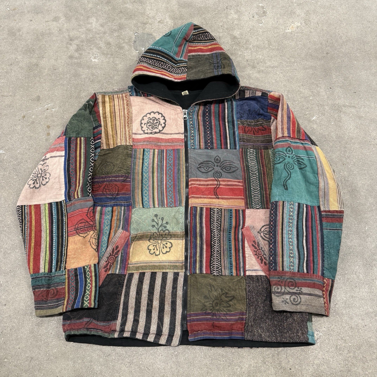 Patchwork Coat Men’s Medium Hooded Multicolor Jac… - image 1