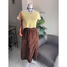 Cabin Creek Vintage Brown Corduroy Elastic Waist Skirt Size 8