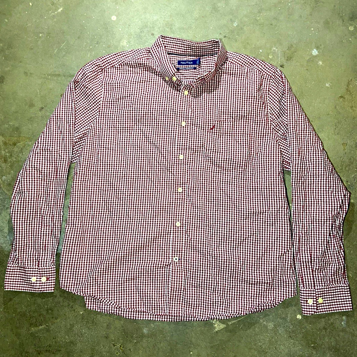 Nautica Wrinkle Resistant Shirt Men's XL Red Gingham Check Button Down image 1