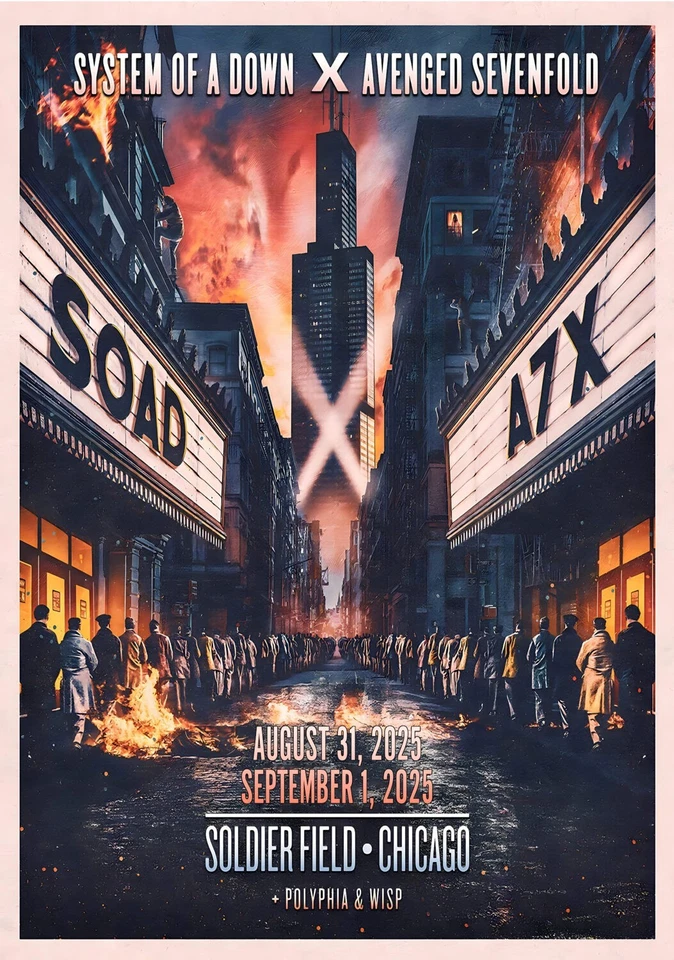 SYSTEM OF A DOWN - AVENGED SEVENFOLD Summer 2025 Tour CHICAGO Soldier Field Post