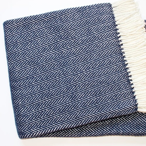Navy Blue and White Dreamy Soft Herringbone Throw Blanket - Picture 3 of 9