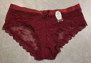 Sexy Satin Brief Sheer Back Lace Red Panties XL 