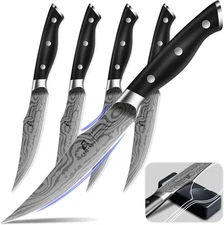 Steak Knives Set of 4, 4.8 Inch Fine-Edge Super Sharp Table 4 piece, Black 