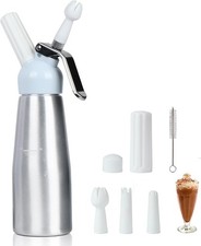 Professional 500ml Aluminum Whipped Cream Dispenser 3 Nozzles HeavyDuty