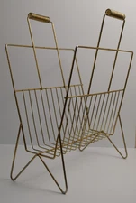 Vintage Brass Magazine Vinyl Record Rack MCM Atomic Metal Home Decor