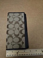 Coach Logo Checkbook Cover Textured Brown Interior