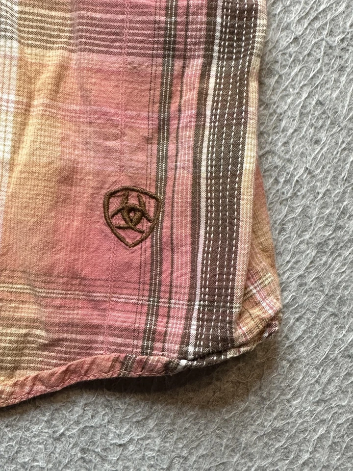 Camisa Ariat Feminina 2XL Rosa Xadrez Pérola Ocidental Snap Manga Longa Algodão - Imagem 4 de 4