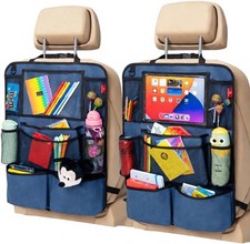 Backseat Car Organizer Kick Mats with Tablet Holder 9 Storage Pockets 2 Pack...