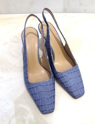 Club Monaco Blue Croc Leather Square Toe Slingback Heels Italy 39.5 EU/ 9 US