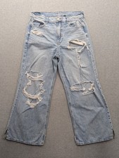 American Eagle Jeans Womens Size 8 Blue Distressed High Rise Baggy Wide Leg Y2K