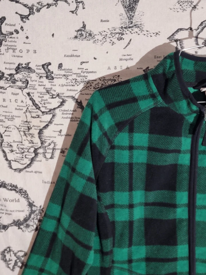 Chaqueta polar Merona para mujer L verde negra a cuadros cremallera completa suave cálida pulóver Foto 4 de 4