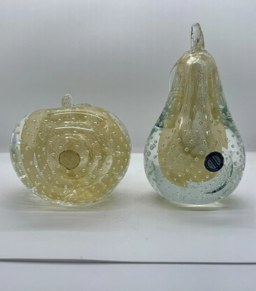 Sommerso de cristal de Murano Alfredo Barbini manzana y pera con sujetalibros mancha dorada  Foto 2 de 4