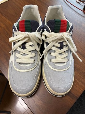 GUCCI Men's Canvas Sneakers 9.5 US GG Pattern Web Stripe Gray/Black