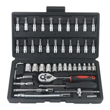 46pcs Car Repair Tool Kit 1/4" Socket Set Ratchet Torque Wrench Auto Mechanic To