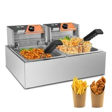 Commercial Deep Fryer 20.7Qt/20L Dual Tank Deep Fryers with Baskets 0.8mm Thi...