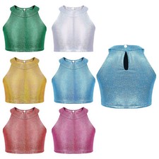 Kids Girls Tank Vest Training Jazz Bralette Crop Top Gymnastics Dancewear Party