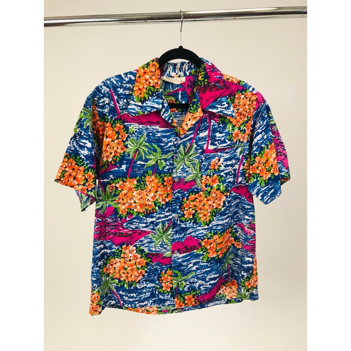 Vintage 1940s-1950s Men's Cotton Hawaiian Shirt with Orange