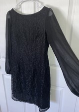 Eliza J Shift Dress Womens Size 6 Black Short Lace Semi Sheer Long Sleeves