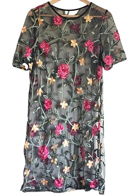 sheer floral overlay dress Floral Mesh Overlay Dress With Sheer Sleeves