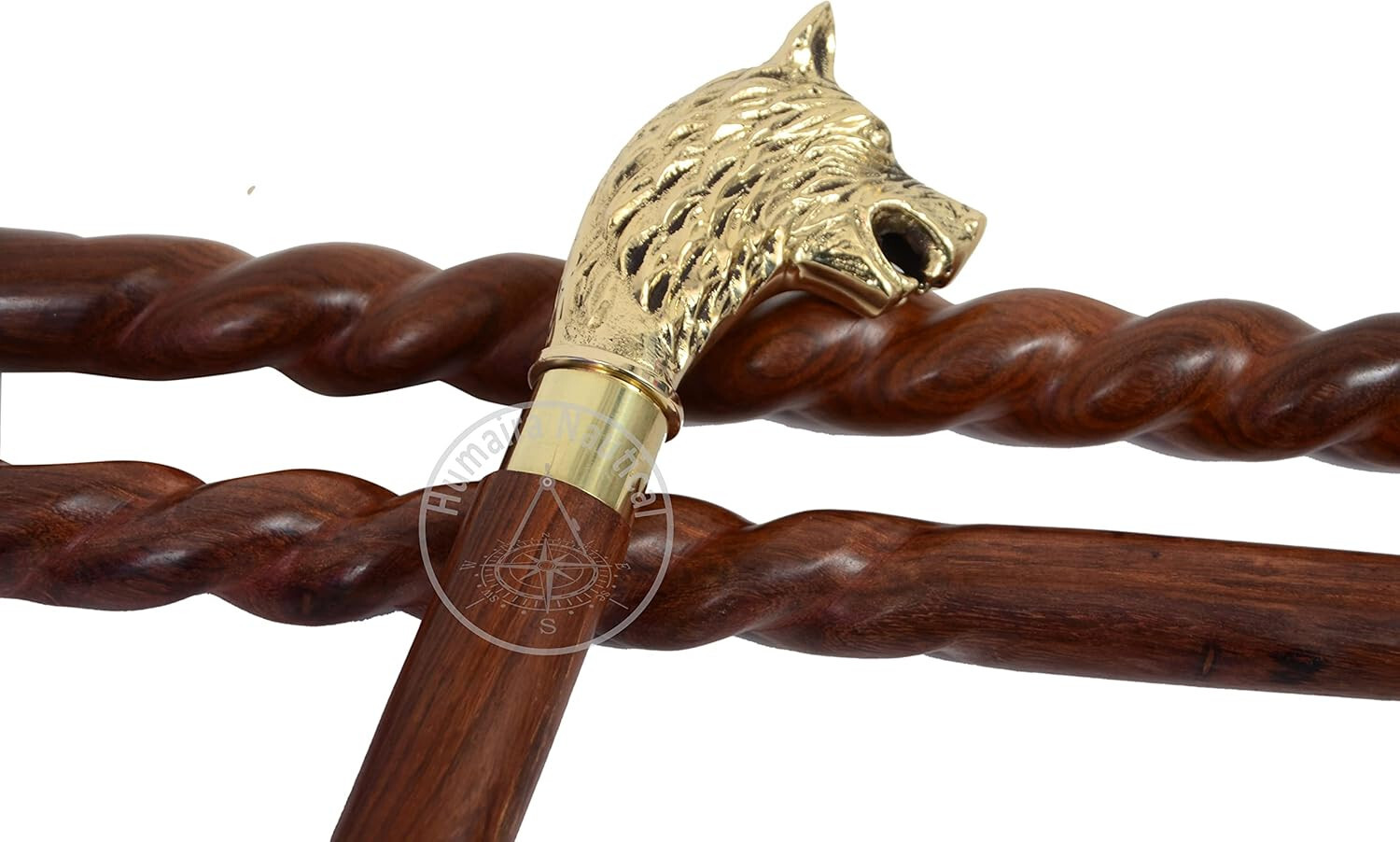 Wolf Head Solid Brass Head Handle Designer Vintag… - image 1