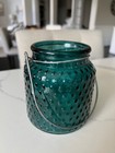 Rustic Hanging Hobnail Style Blue Glass Jar  Flower Vase Candle Holder Decor — photo 3
