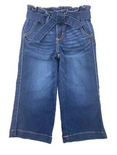 Wonder Nation Girls Blue Denim Paper Bag Belted Cropped Wide Leg Jean