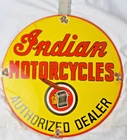 INDIAN MOTORCYCLES VINTAGE 12" Genuine PORCELAIN SIGN PUMP PLATE GAS STATION OIL