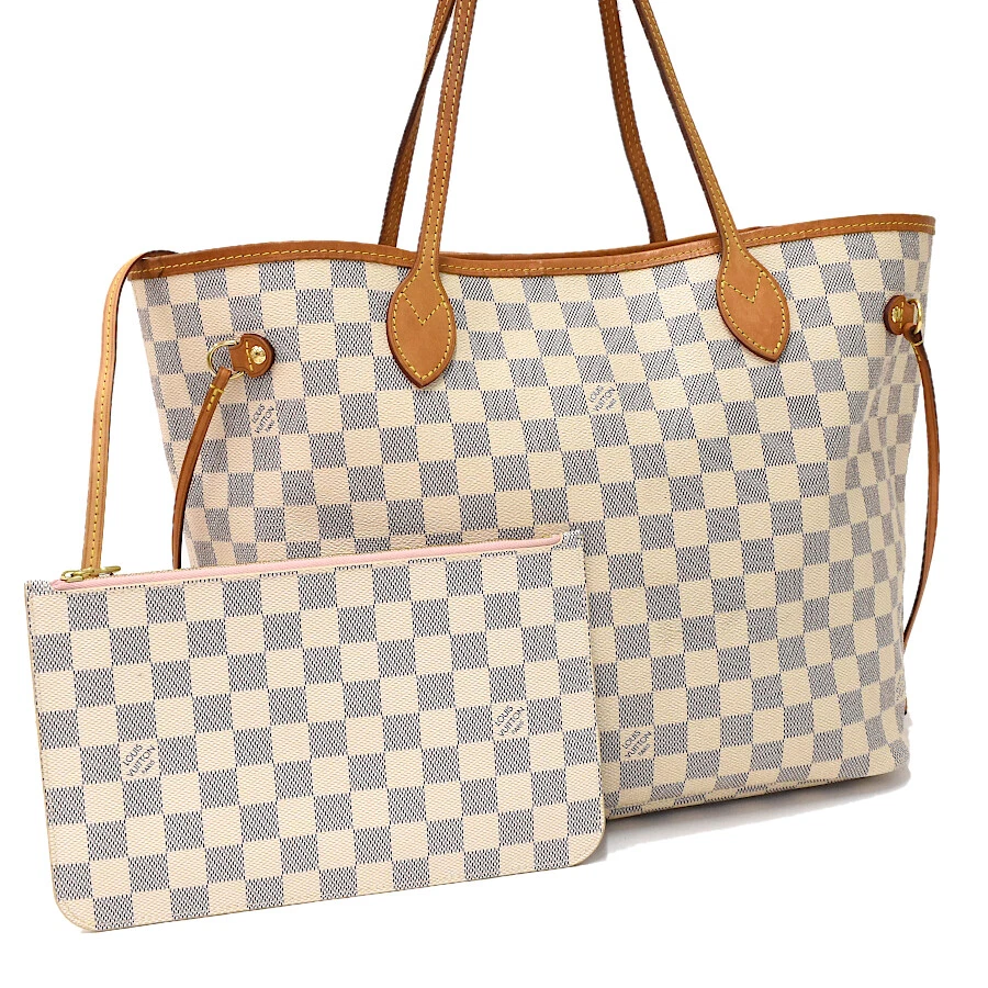 LOUIS VUITTON Damier Azur Neverfull MM Rose Ballerine N41605 Tote
