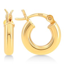 Gold Plated Sterling Silver 3mm Hoop Earrings - 12mm 1/2"" Diameter