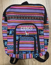 Cusco Alpaca Llama Rainbow Woven Backpack Bag Purse Hippie Boho Purple Peruvian