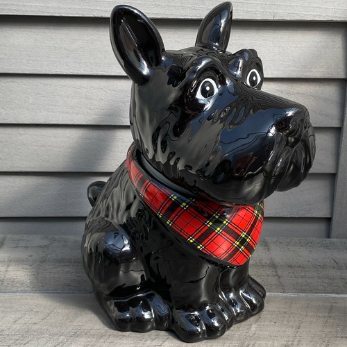 Black Westie Scotty Terrier Dog Biscuit Cookie Jar Ceramic 11 1/2” Tall