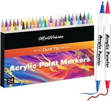 24 Colors Acrylic Paint Pen Markers, Dual Tip Acrylic Paint Markers for Rock Pai