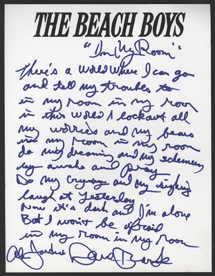 BEACH BOYS signierter handgeschriebener Text ''In meinem Zimmer'' Jardine & Marks 7''x5'' Nachdruck